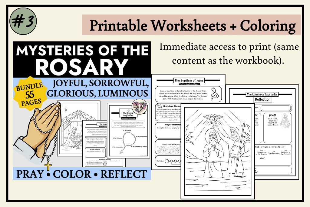 printable worksheets for the catholic rosary mysteries for kids